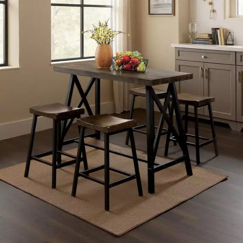 Royal Hampton Counter Height Table With Angled Metal Legs, Black And Brown