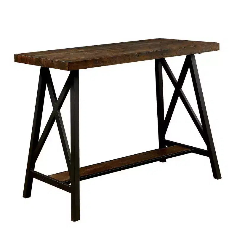 Royal Hampton Counter Height Table With Angled Metal Legs, Black And Brown