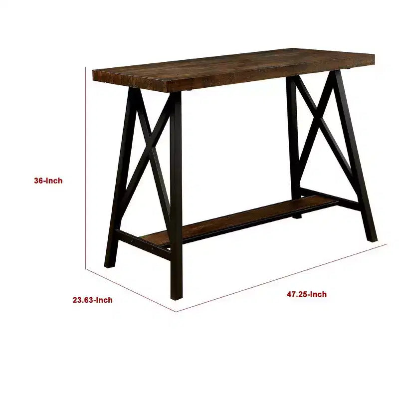 Royal Hampton Counter Height Table With Angled Metal Legs, Black And Brown