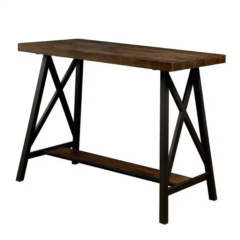Royal Hampton Counter Height Table With Angled Metal Legs, Black And Brown