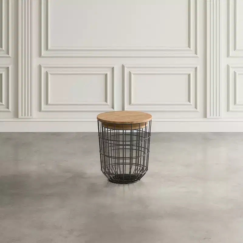 Jofran,Global Archive Nested Storage Solid Wood and Metal Basket End Tables (Set of 2)