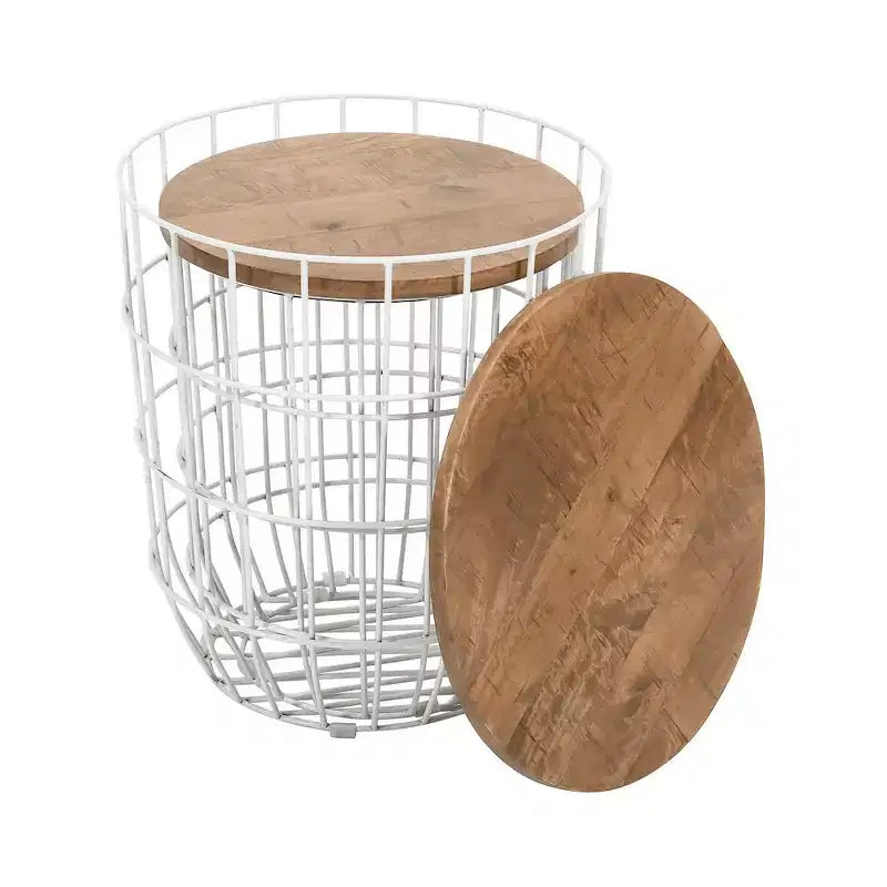 Jofran,Global Archive Nested Storage Solid Wood and Metal Basket End Tables (Set of 2)