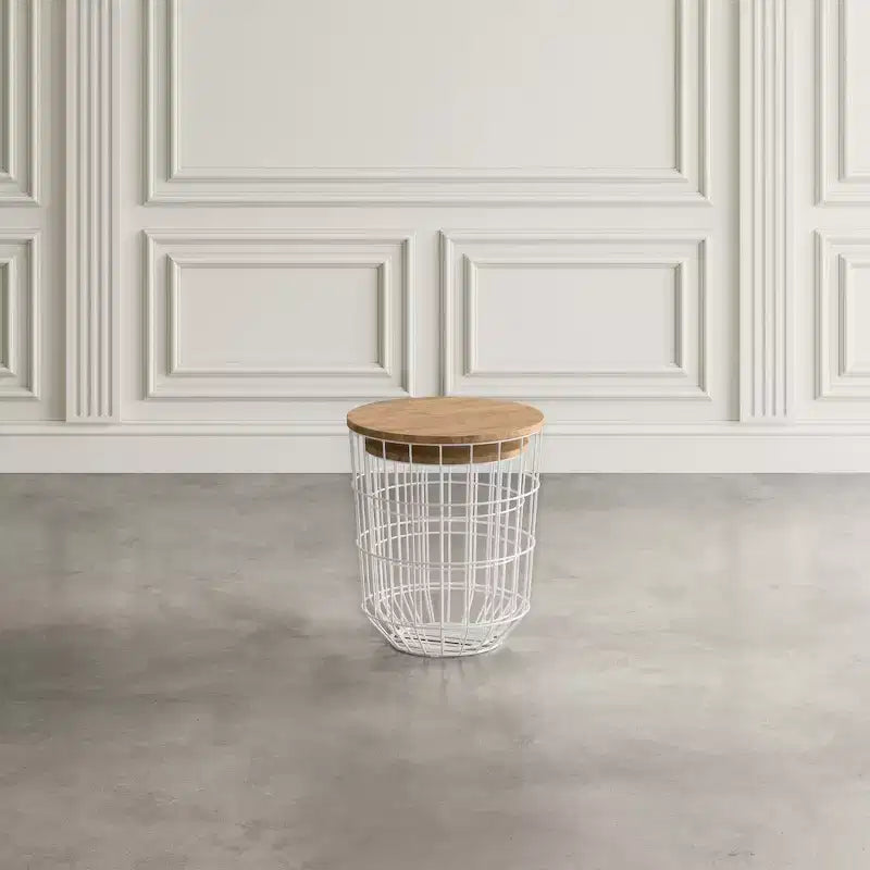 Jofran,Global Archive Nested Storage Solid Wood and Metal Basket End Tables (Set of 2)