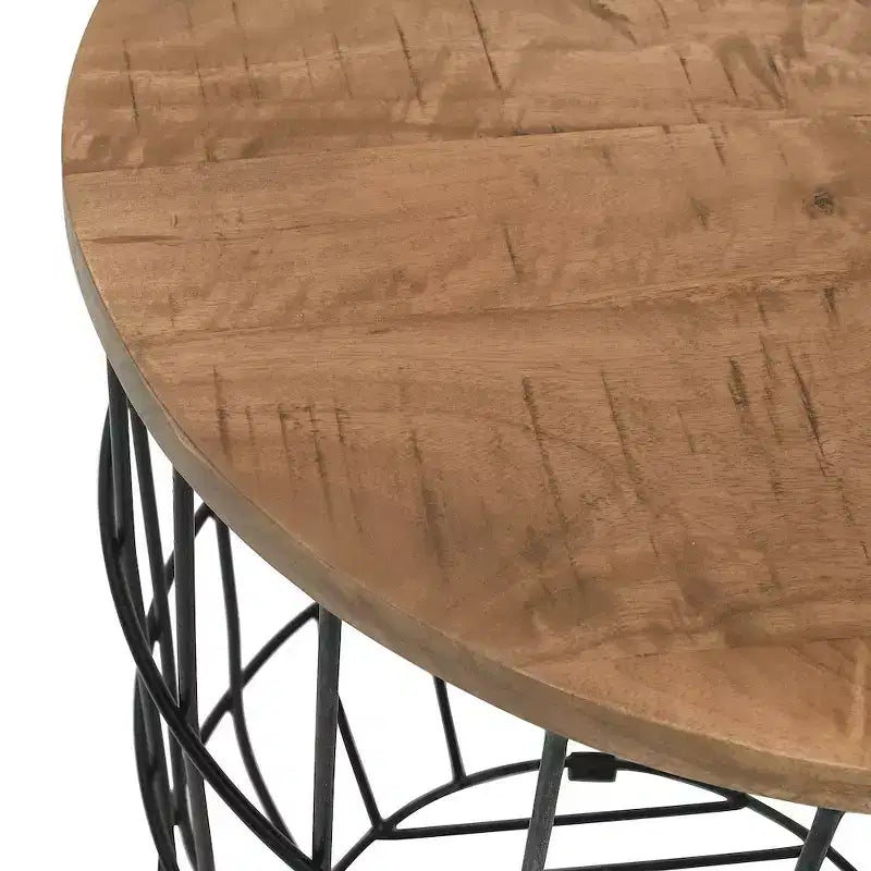 Jofran,Global Archive Nested Storage Solid Wood and Metal Basket End Tables (Set of 2)