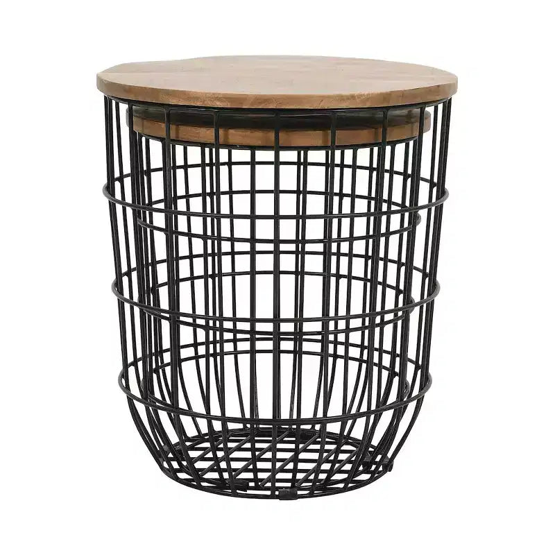Jofran,Global Archive Nested Storage Solid Wood and Metal Basket End Tables (Set of 2)
