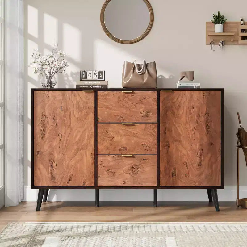 Buffet cabinet with drawers, coffee station cabinet, metal handles, sideboard with shelves and doors, compatible with robotic vacuum cleaners