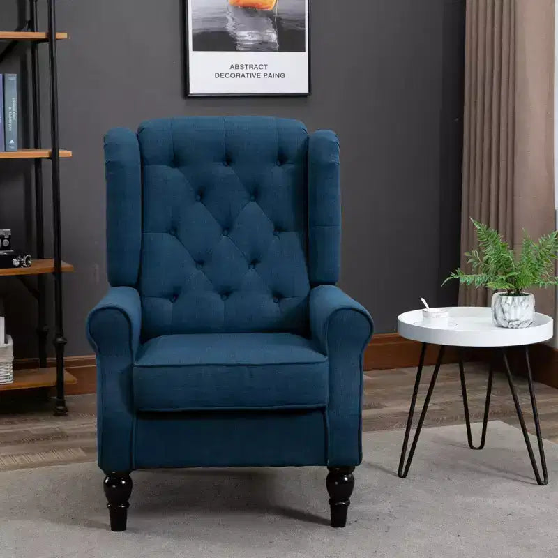 Wingback Accent Chair for Living Room, Button-Tufted Lounge Chair with Round Armrests and Wood Legs
