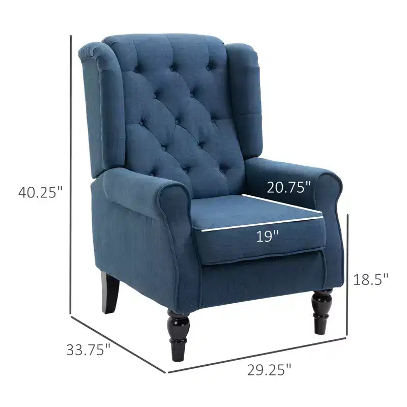 Wingback Accent Chair for Living Room, Button-Tufted Lounge Chair with Round Armrests and Wood Legs