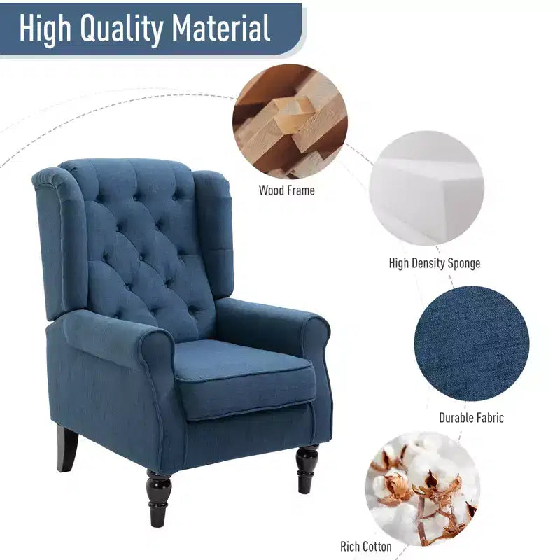 Wingback Accent Chair for Living Room, Button-Tufted Lounge Chair with Round Armrests and Wood Legs