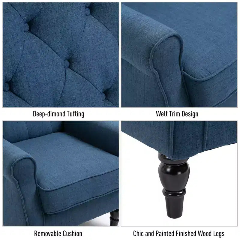 Wingback Accent Chair for Living Room, Button-Tufted Lounge Chair with Round Armrests and Wood Legs