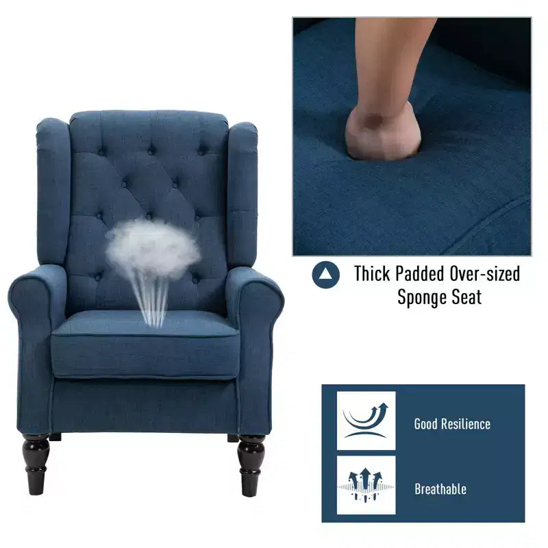 Wingback Accent Chair for Living Room, Button-Tufted Lounge Chair with Round Armrests and Wood Legs