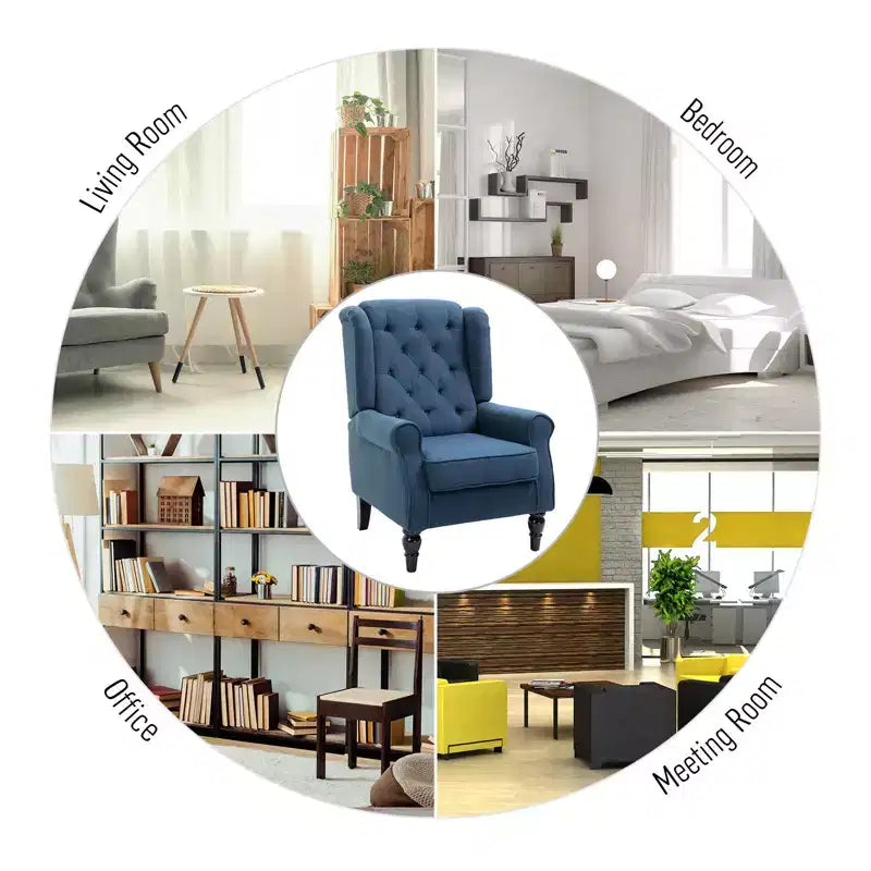 Wingback Accent Chair for Living Room, Button-Tufted Lounge Chair with Round Armrests and Wood Legs