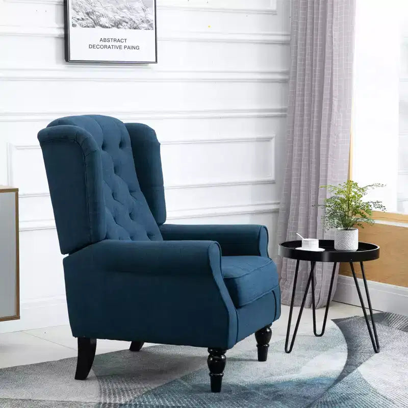 Wingback Accent Chair for Living Room, Button-Tufted Lounge Chair with Round Armrests and Wood Legs