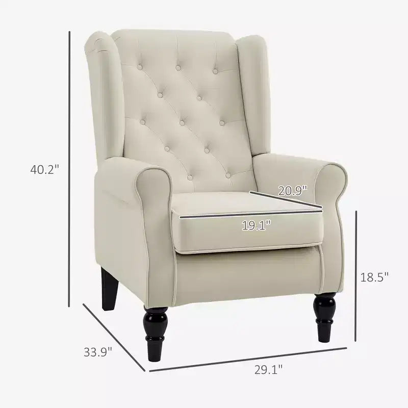 Wingback Accent Chair for Living Room, Button-Tufted Lounge Chair with Round Armrests and Wood Legs