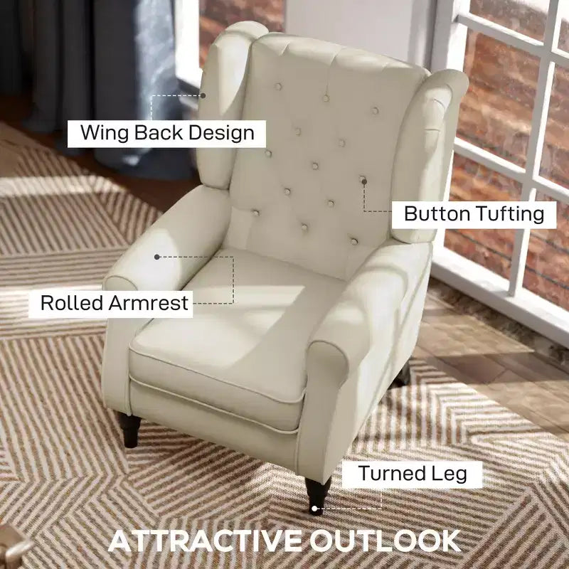 Wingback Accent Chair for Living Room, Button-Tufted Lounge Chair with Round Armrests and Wood Legs