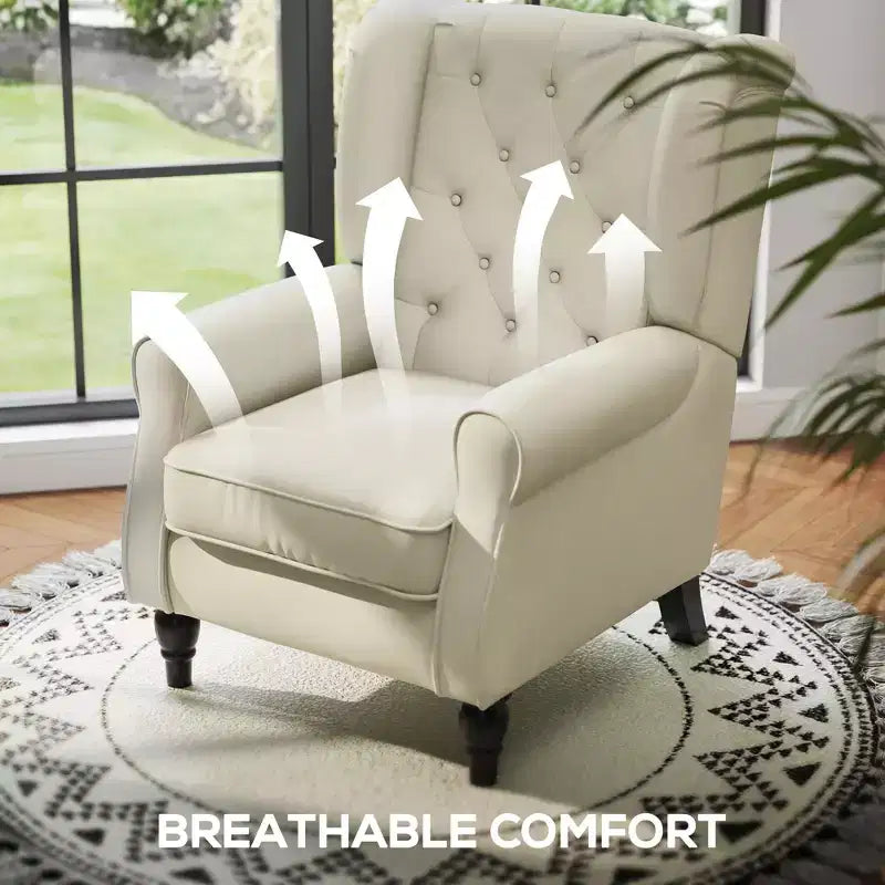 Wingback Accent Chair for Living Room, Button-Tufted Lounge Chair with Round Armrests and Wood Legs