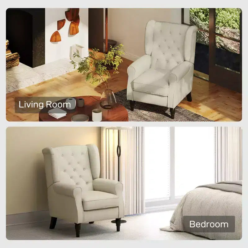 Wingback Accent Chair for Living Room, Button-Tufted Lounge Chair with Round Armrests and Wood Legs