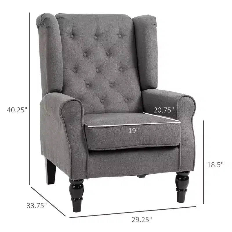 Wingback Accent Chair for Living Room, Button-Tufted Lounge Chair with Round Armrests and Wood Legs
