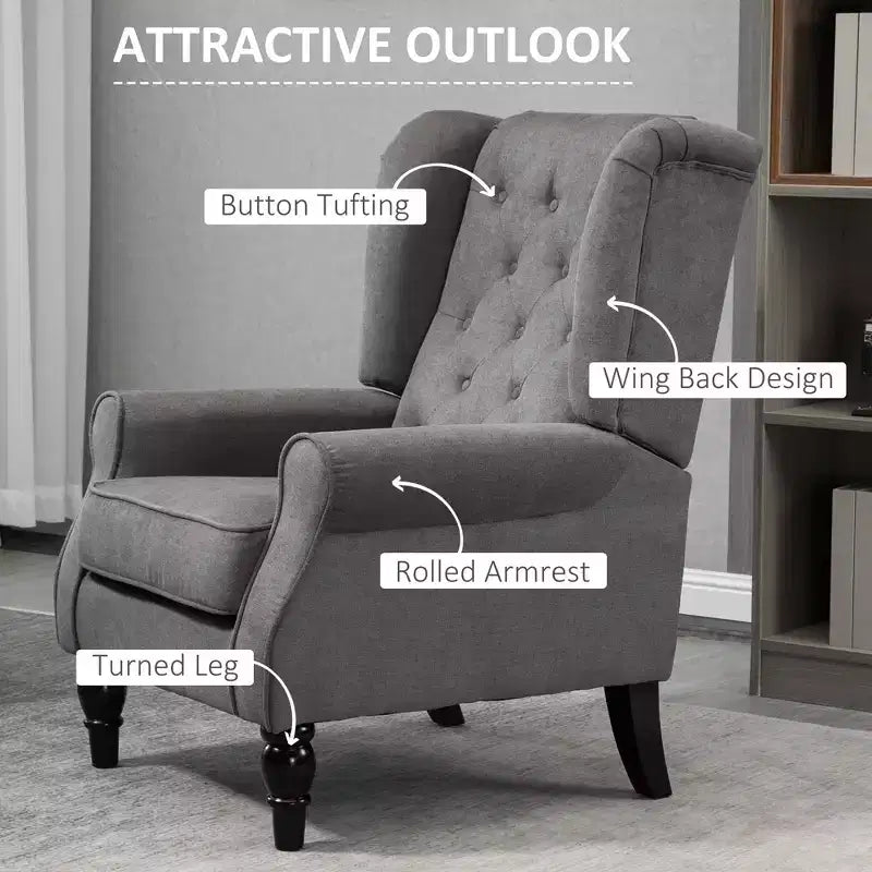 Wingback Accent Chair for Living Room, Button-Tufted Lounge Chair with Round Armrests and Wood Legs