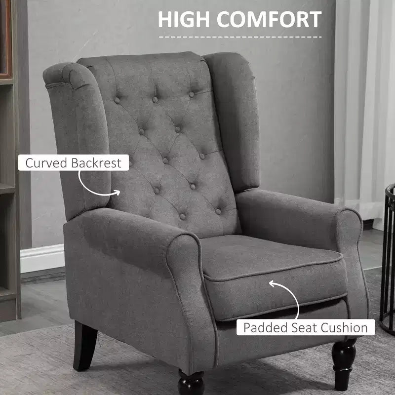 Wingback Accent Chair for Living Room, Button-Tufted Lounge Chair with Round Armrests and Wood Legs