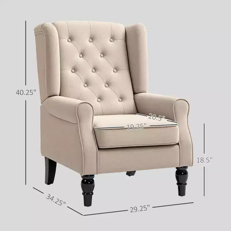 Wingback Accent Chair for Living Room, Button-Tufted Lounge Chair with Round Armrests and Wood Legs