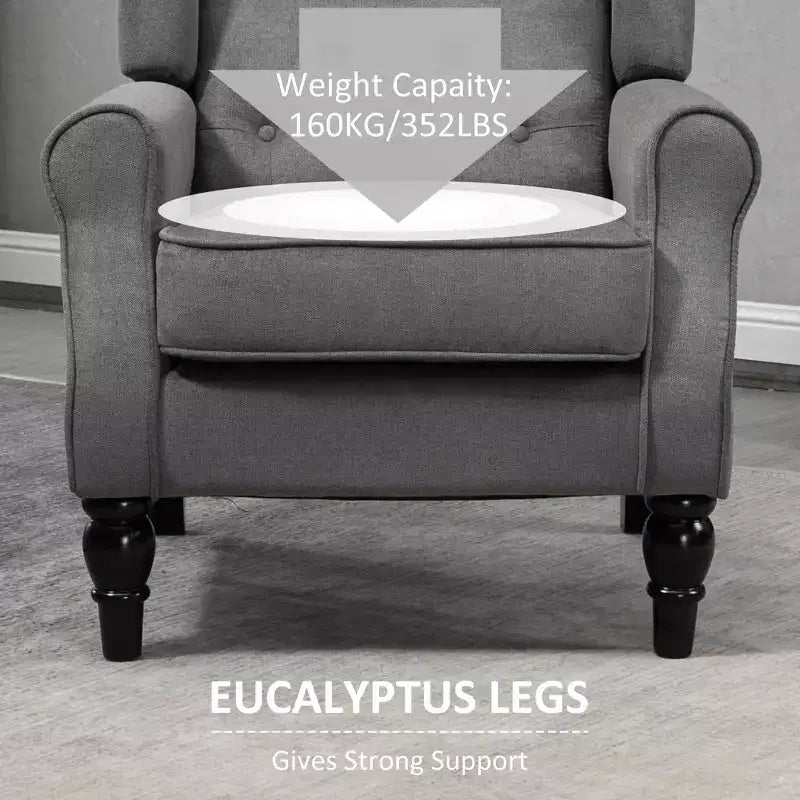 Wingback Accent Chair for Living Room, Button-Tufted Lounge Chair with Round Armrests and Wood Legs
