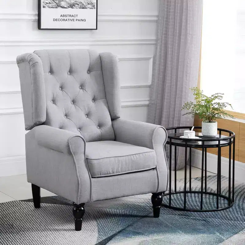 Wingback Accent Chair for Living Room, Button-Tufted Lounge Chair with Round Armrests and Wood Legs