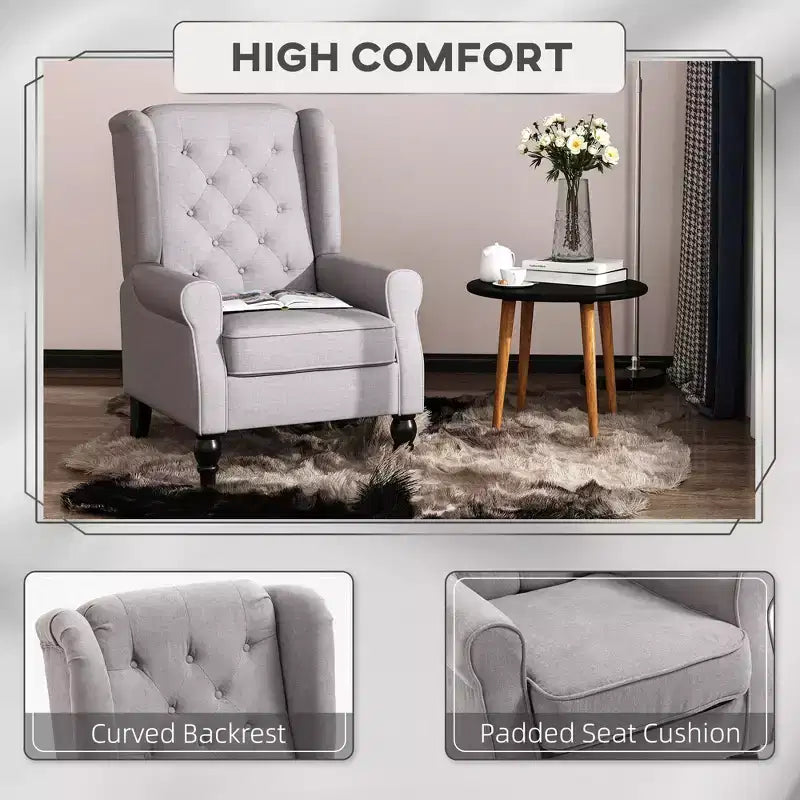 Wingback Accent Chair for Living Room, Button-Tufted Lounge Chair with Round Armrests and Wood Legs