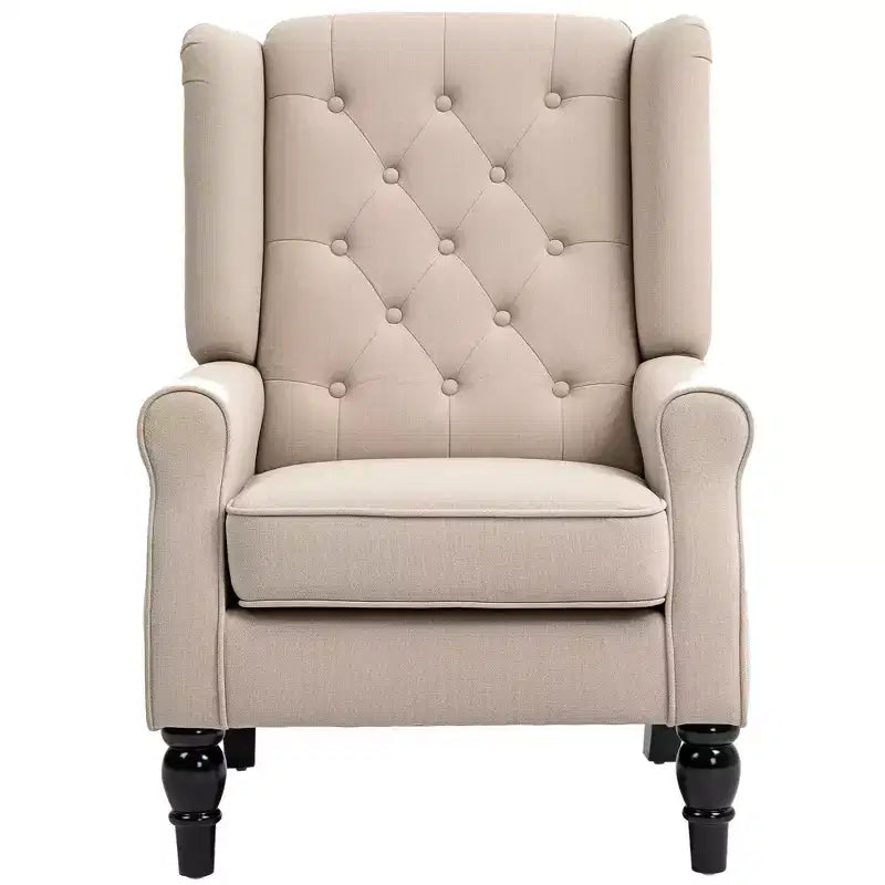 Wingback Accent Chair for Living Room, Button-Tufted Lounge Chair with Round Armrests and Wood Legs