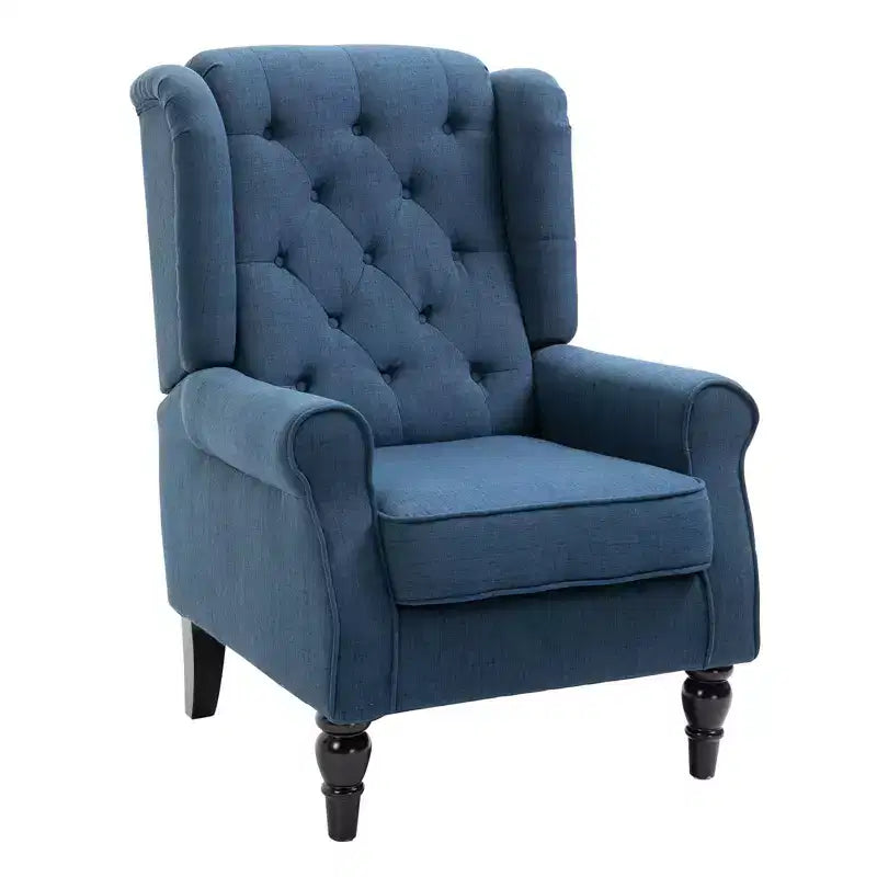 Wingback Accent Chair for Living Room, Button-Tufted Lounge Chair with Round Armrests and Wood Legs