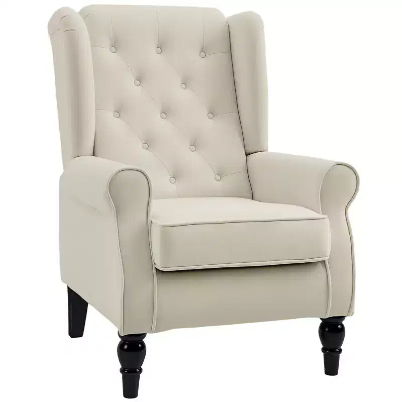 Wingback Accent Chair for Living Room, Button-Tufted Lounge Chair with Round Armrests and Wood Legs