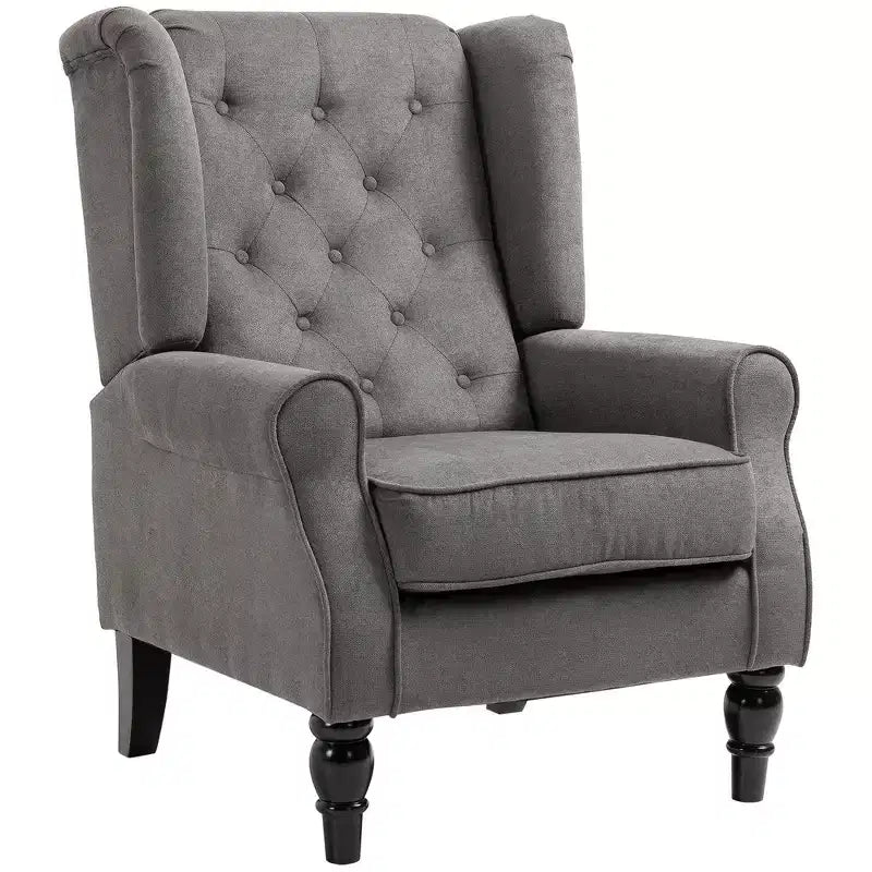 Wingback Accent Chair for Living Room, Button-Tufted Lounge Chair with Round Armrests and Wood Legs