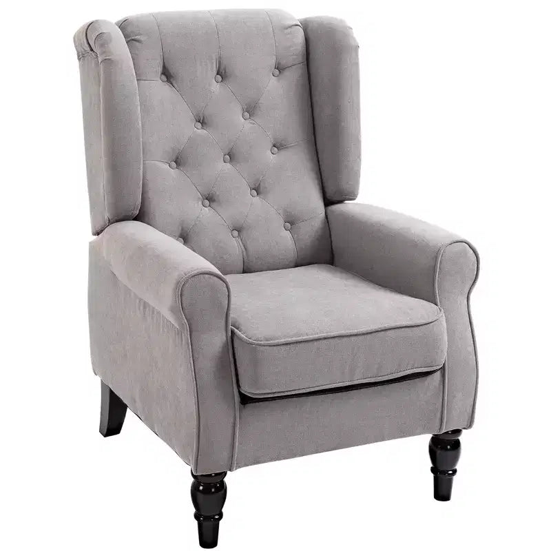 Wingback Accent Chair for Living Room, Button-Tufted Lounge Chair with Round Armrests and Wood Legs