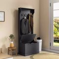 Okak 28IN Entryway Hall Tree with 4 Metal Hooks, Coat Tree with Shoe Storage and Top Door, Freestanding Coat Rack for Living Room, Entryway, Black