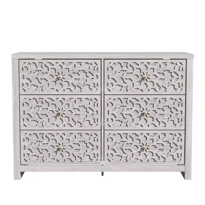 Galano 6-Drawer Dresser with Cutout Floral Fronts 45.4 W x 15.7 D x 32.0 H