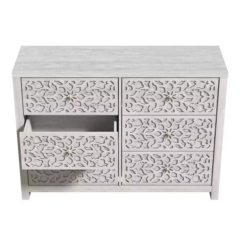 Galano 6-Drawer Dresser with Cutout Floral Fronts 45.4 W x 15.7 D x 32.0 H