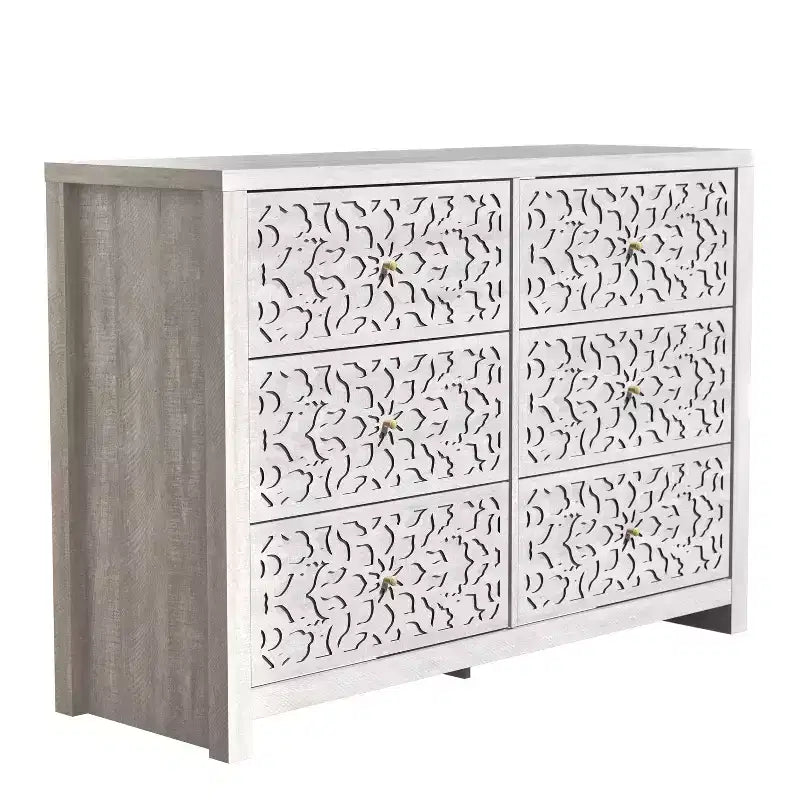 Galano 6-Drawer Dresser with Cutout Floral Fronts 45.4 W x 15.7 D x 32.0 H