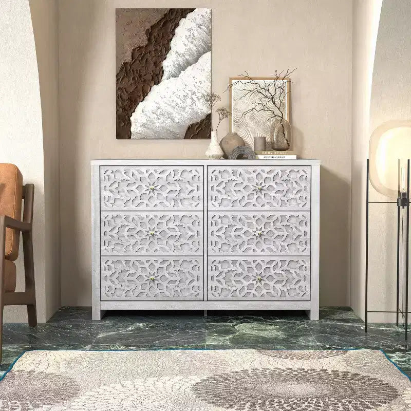Galano 6-Drawer Dresser with Cutout Floral Fronts 45.4 W x 15.7 D x 32.0 H