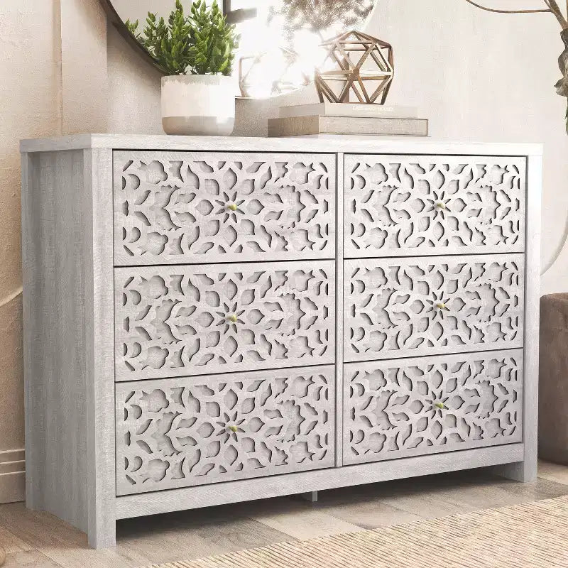 Galano 6-Drawer Dresser with Cutout Floral Fronts 45.4 W x 15.7 D x 32.0 H