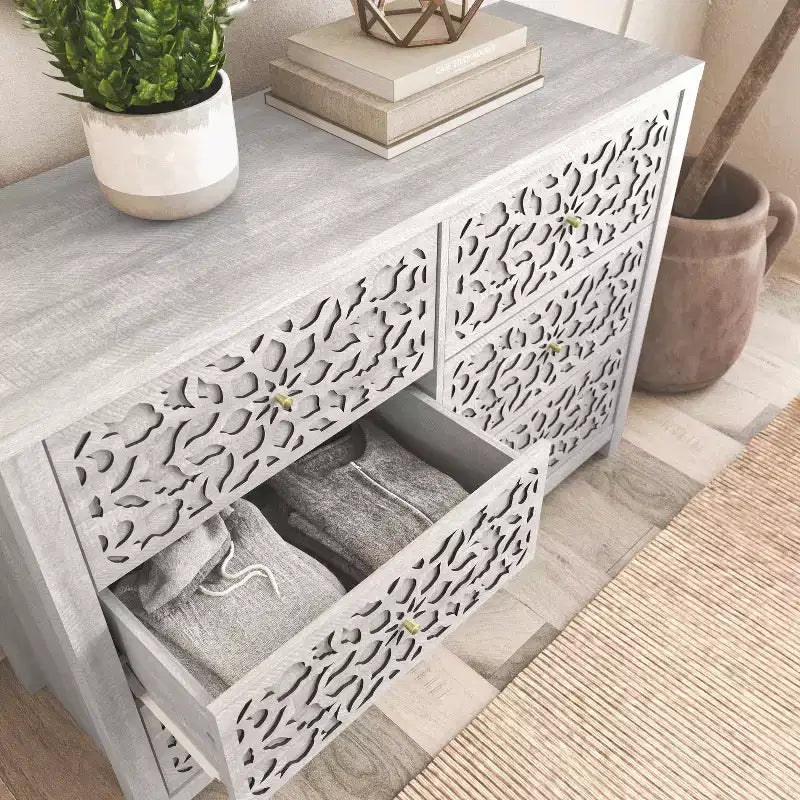 Galano 6-Drawer Dresser with Cutout Floral Fronts 45.4 W x 15.7 D x 32.0 H