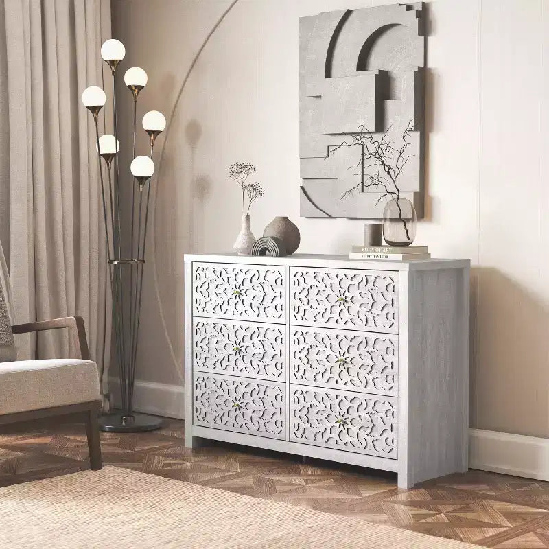 Galano 6-Drawer Dresser with Cutout Floral Fronts 45.4 W x 15.7 D x 32.0 H