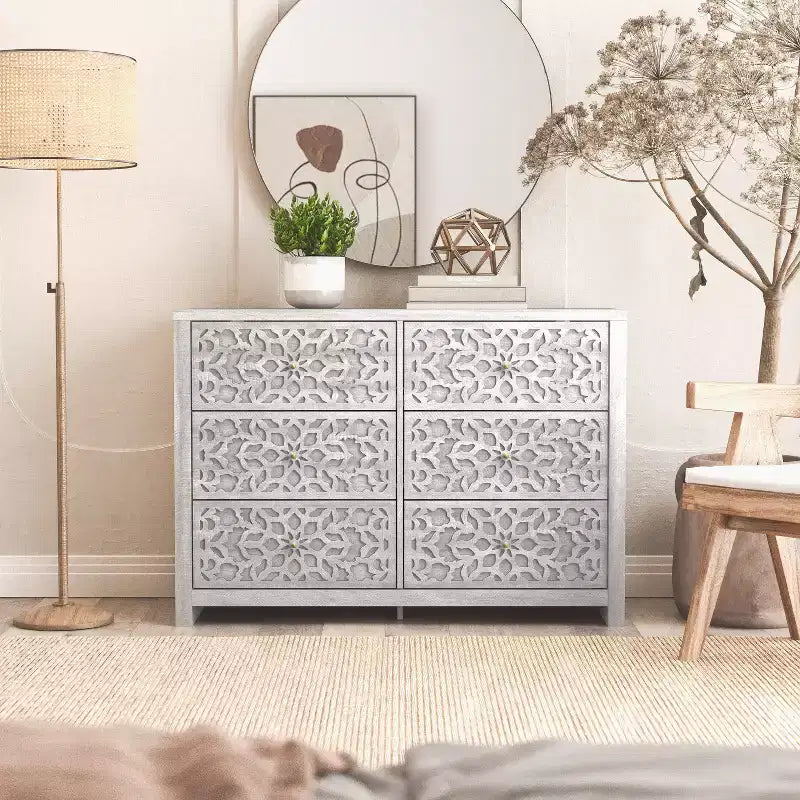 Galano 6-Drawer Dresser with Cutout Floral Fronts 45.4 W x 15.7 D x 32.0 H