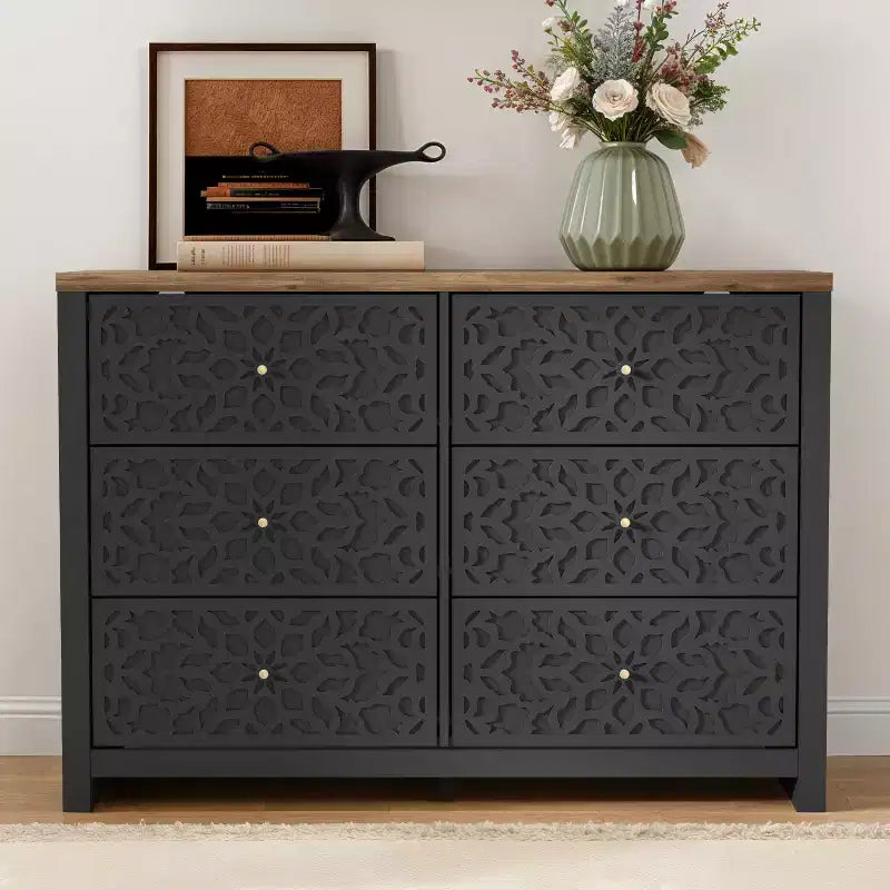 Galano 6-Drawer Dresser with Cutout Floral Fronts 45.4 W x 15.7 D x 32.0 H