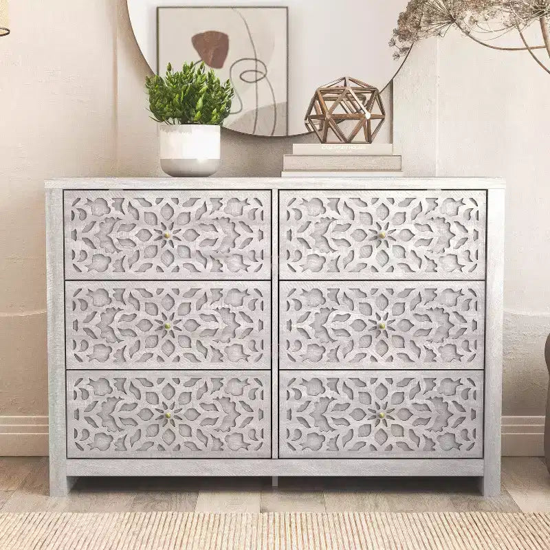 Galano 6-Drawer Dresser with Cutout Floral Fronts 45.4 W x 15.7 D x 32.0 H