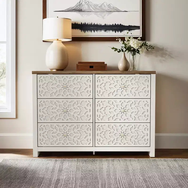 Galano 6-Drawer Dresser with Cutout Floral Fronts 45.4 W x 15.7 D x 32.0 H