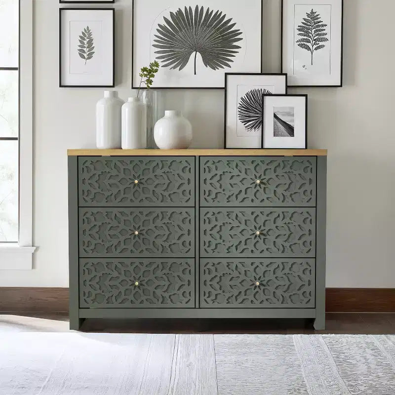 Galano 6-Drawer Dresser with Cutout Floral Fronts 45.4 W x 15.7 D x 32.0 H