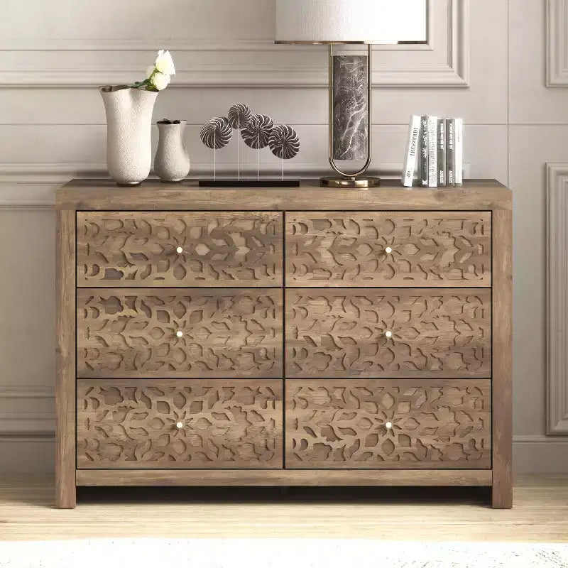 Galano 6-Drawer Dresser with Cutout Floral Fronts 45.4 W x 15.7 D x 32.0 H