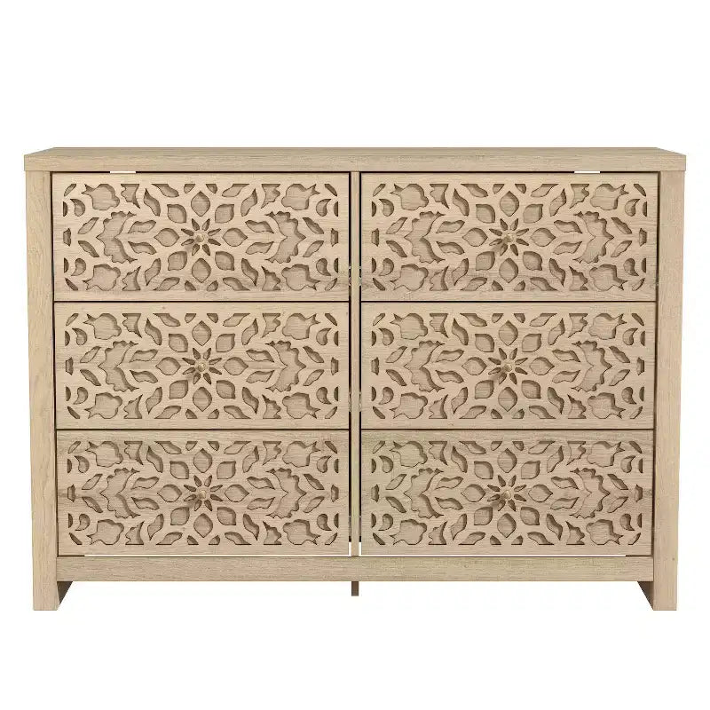 Galano 6-Drawer Dresser with Cutout Floral Fronts 45.4 W x 15.7 D x 32.0 H