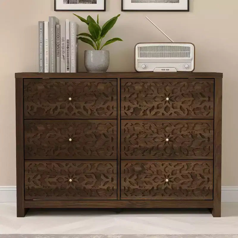 Galano 6-Drawer Dresser with Cutout Floral Fronts 45.4 W x 15.7 D x 32.0 H