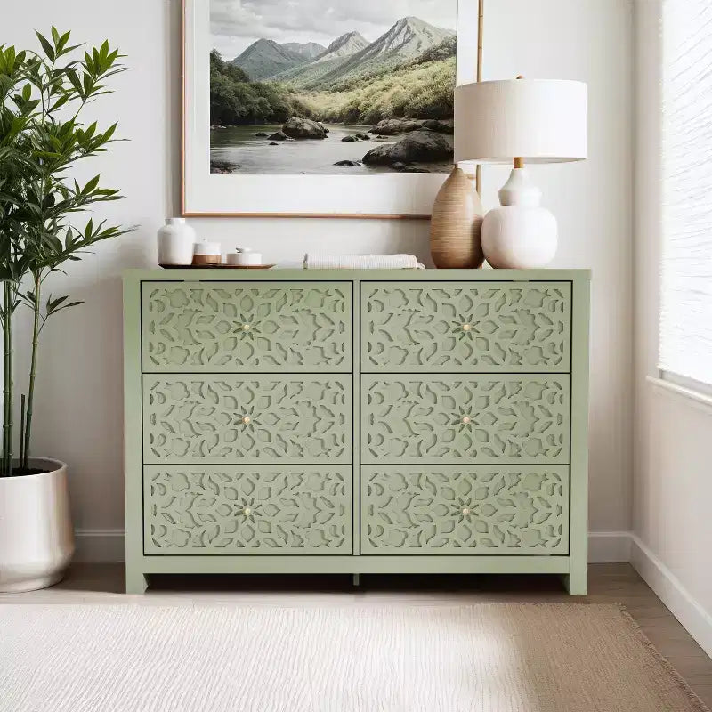 Galano 6-Drawer Dresser with Cutout Floral Fronts 45.4 W x 15.7 D x 32.0 H